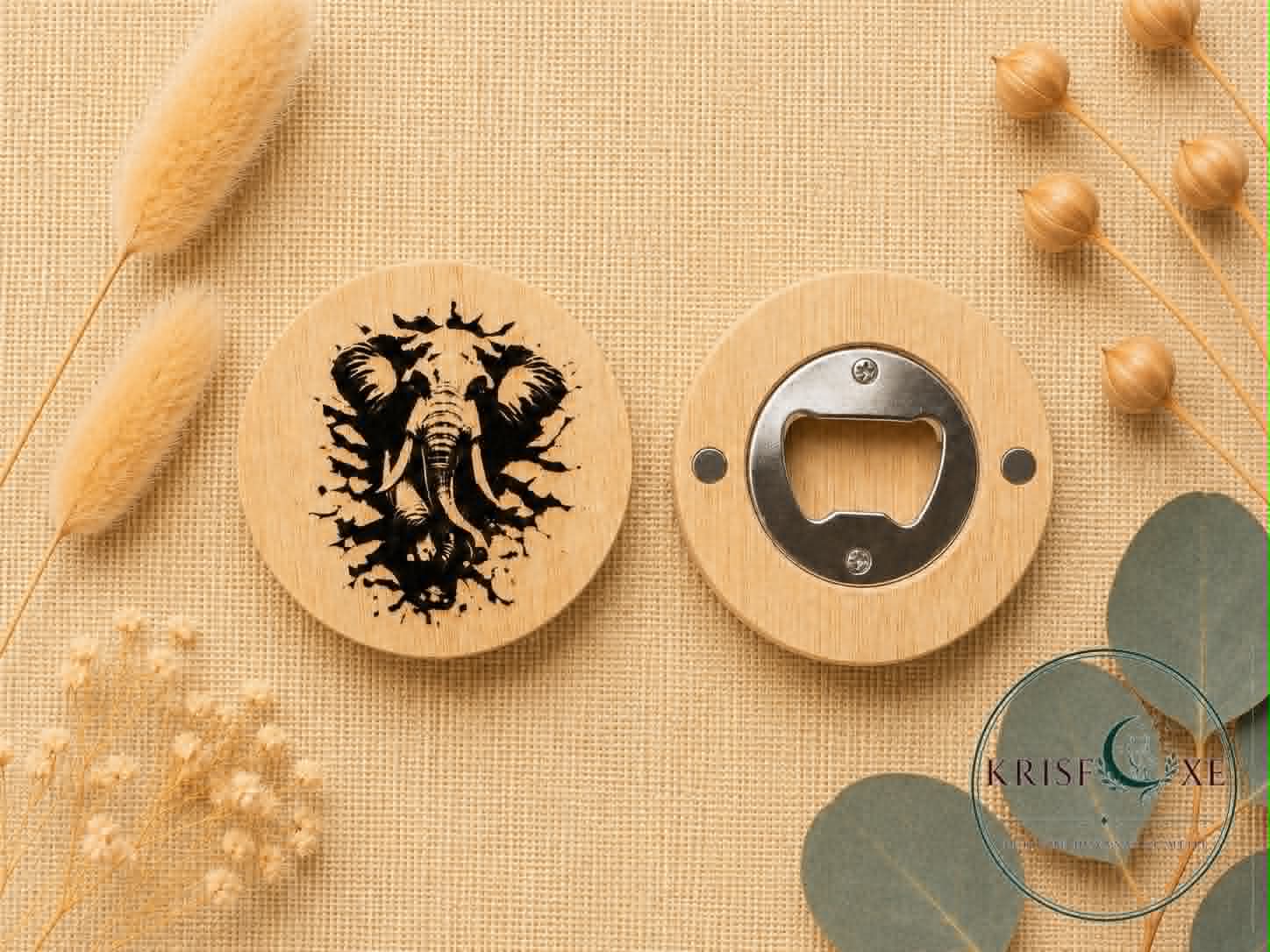 Magnetinis bambukinis butelių atidarytuvas „Dramblys“ (6,5 cm)